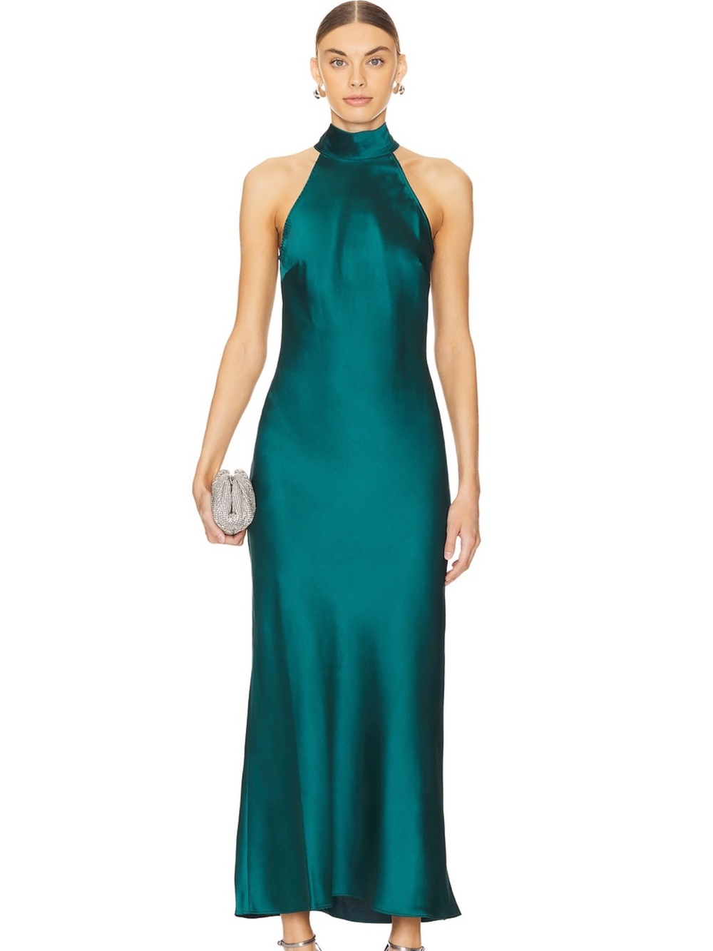 Steve Madden Teal Satin Halter Midi Dress - Women
